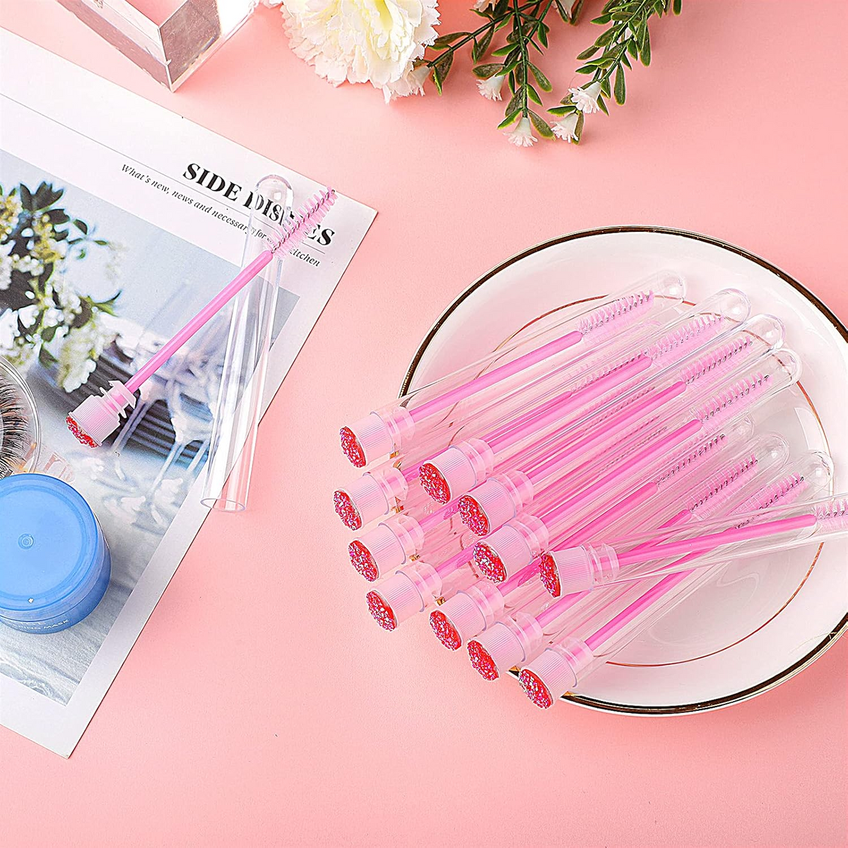 Reusable Lash Wand Tube with Diamond Keychain (50 Pcs Set)